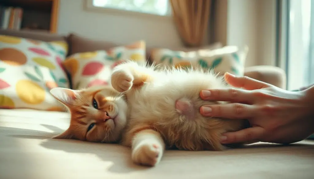 Pet cat affection for belly rubs